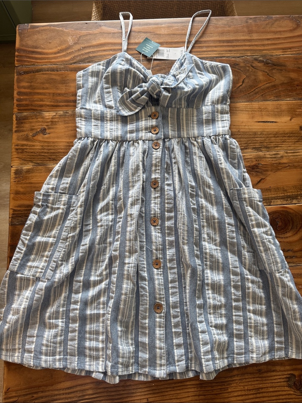 NWT Roxy Light Blue Stripped 100% Cotton Sundress Size L